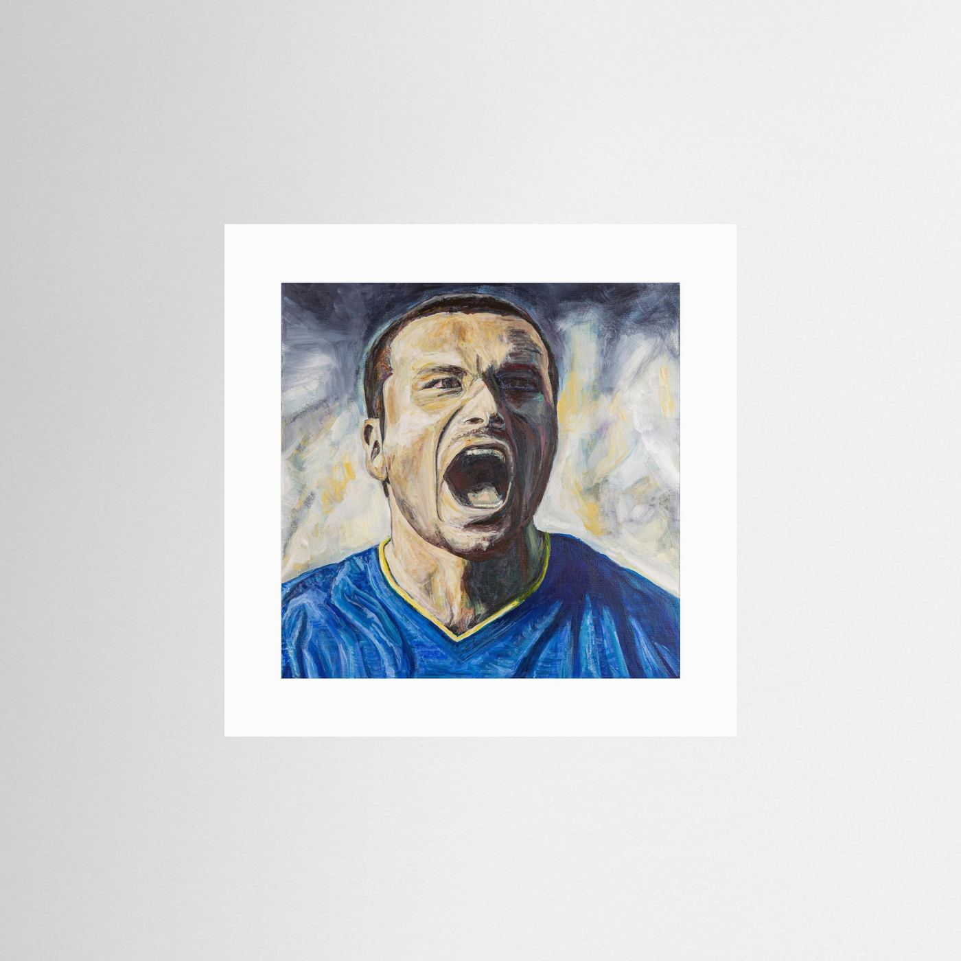 Leeds United artwork featuring iconic Premier League football moments and legendary Elland Road era players. Football fine art print capturing atmosphere, rivalry and supporter passion. Leeds United wall art for football fans and sports art collectors